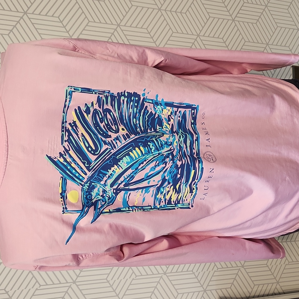 Lauren James Pink Long Sleeve Graphic Tee T-Shirt Marlin Print Size Medium